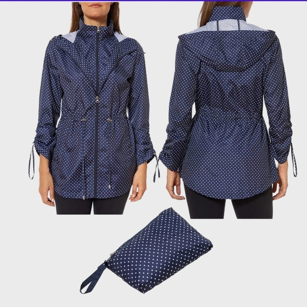 Jones New York Parka in a Pocket Rain Jacket Polka-dot